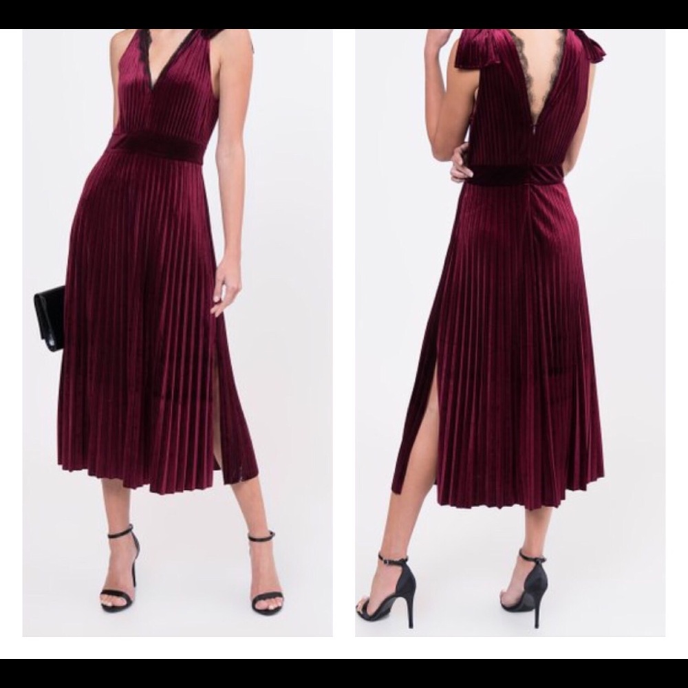 <sold>velvet burgundy  pleated dress